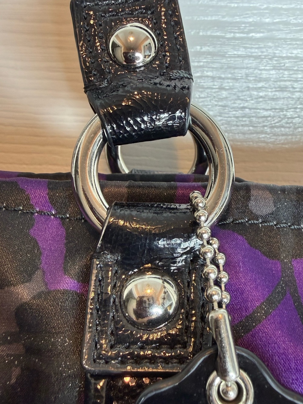 COACH POPPY OCELOT PURPLE DAISY GLAM GLITTER TOTE BAG - Picture 13 of 16